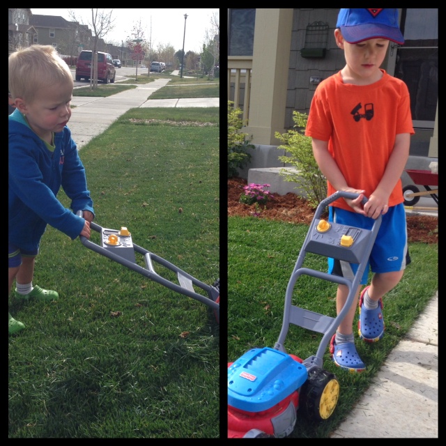 mowing the grass