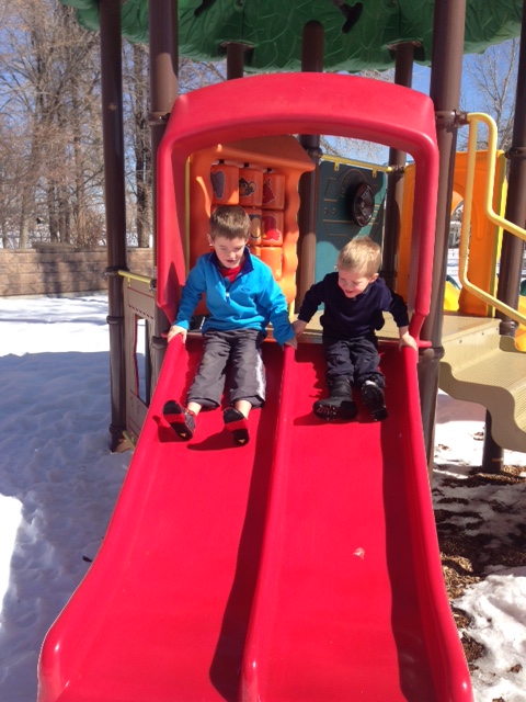 Down the slide...the bottom was only a little wet