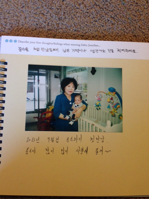 Photo from when Edric went to live with Omma (foster mom) that first day