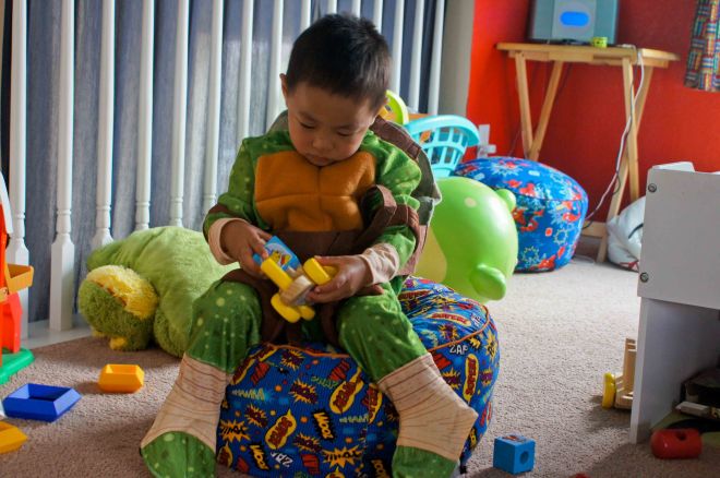 Sometimes ninja turtles need to play with trains