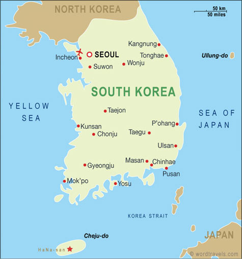 Map of South Korea from Google Images