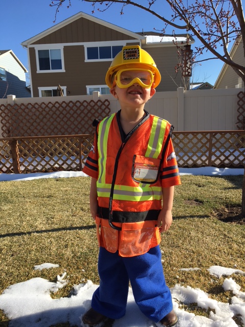 grandpa boots, ninja pants, bronco shirt, "worker man" vest, goggles and helmet